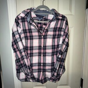 Tommy Hilfiger Girls Pink, Black & White Plaid Button-Down Shirt